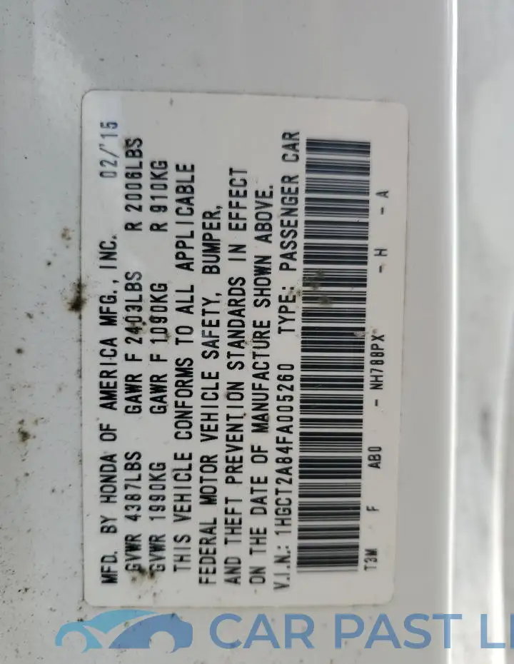 1HGCT2A84FA005260# 13
