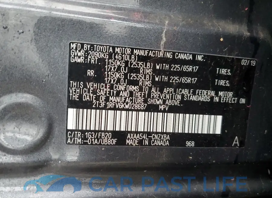 2T3F1RFV6KW028687# 12