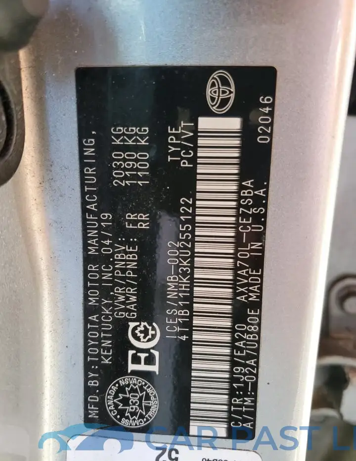 4T1B11HK3KU255122# 13