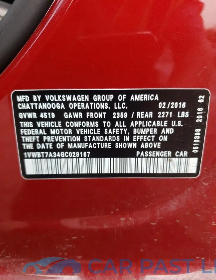 1VWBT7A34GC029167# 13
