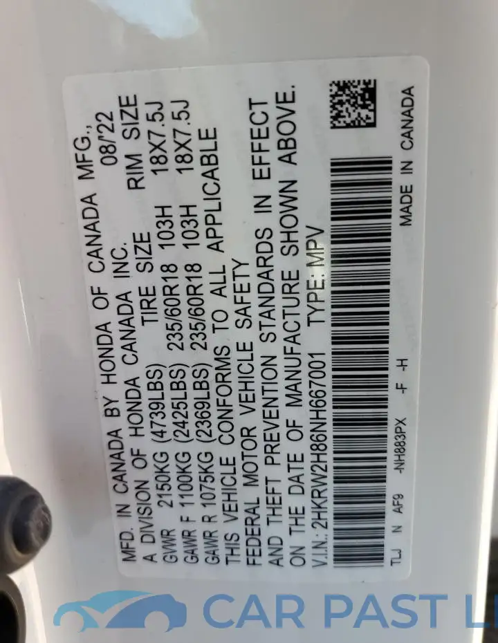 2HKRW2H86NH667001# 12