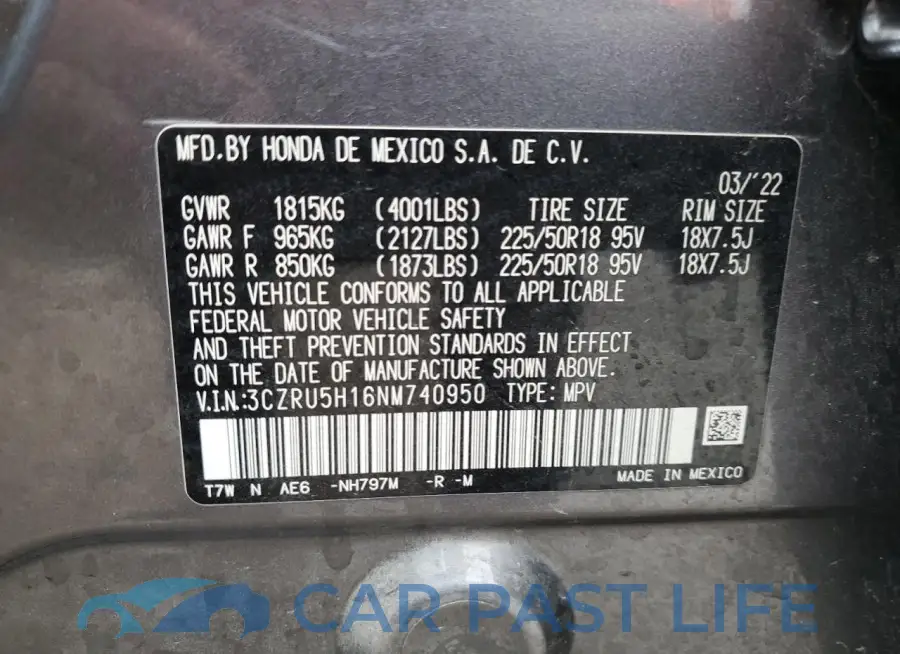 3CZRU5H16NM740950# 13