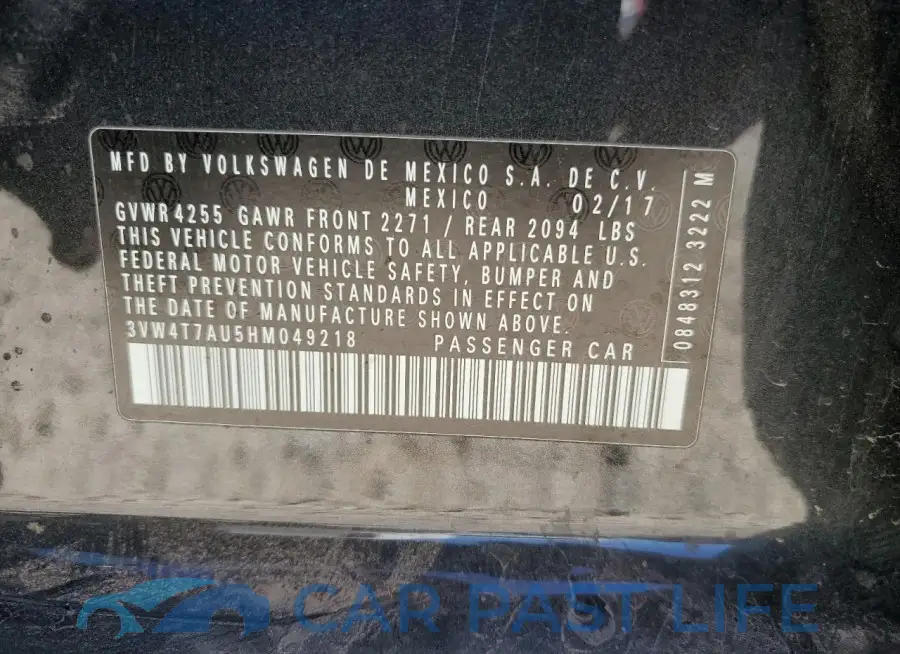 3VW4T7AU5HM049218# 12