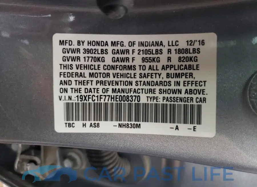 19XFC1F77HE008370# 12