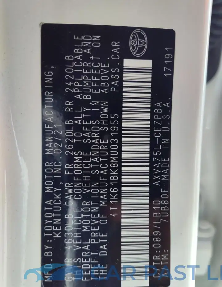 4T1K61BK8MU031955# 12