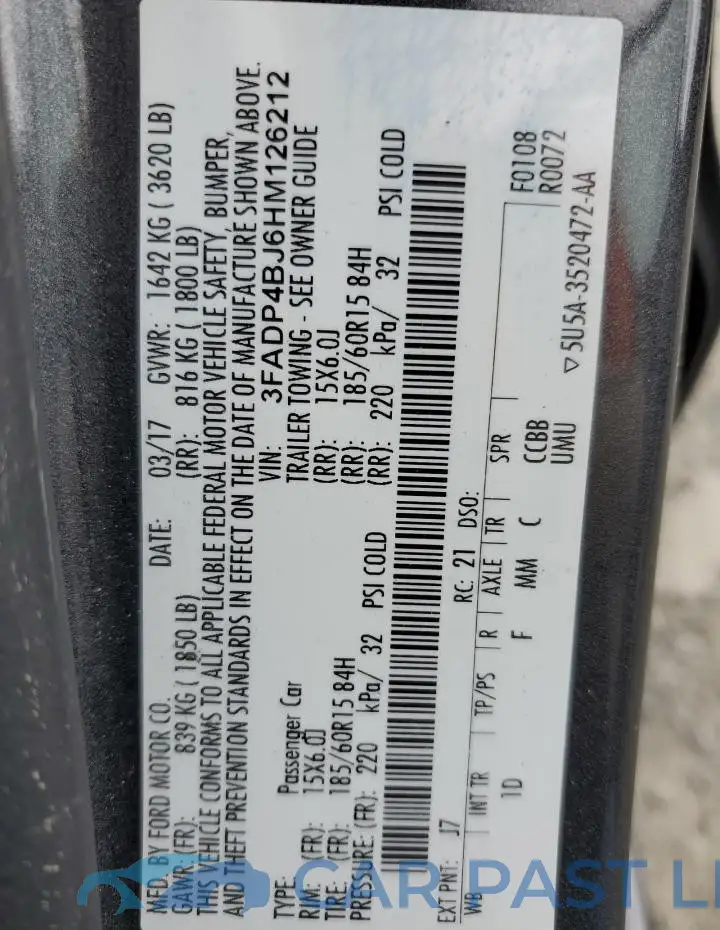 3FADP4BJ6HM126212# 12