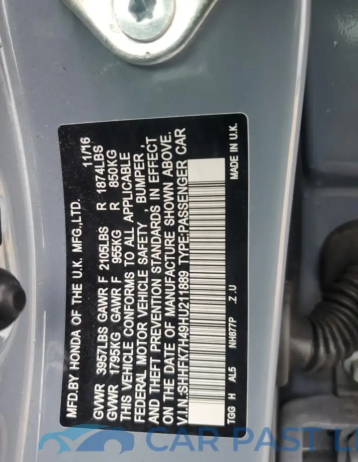 SHHFK7H49HU211889# 12