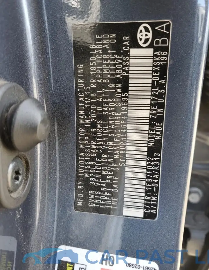 5YFBURHE4GP419695# 12