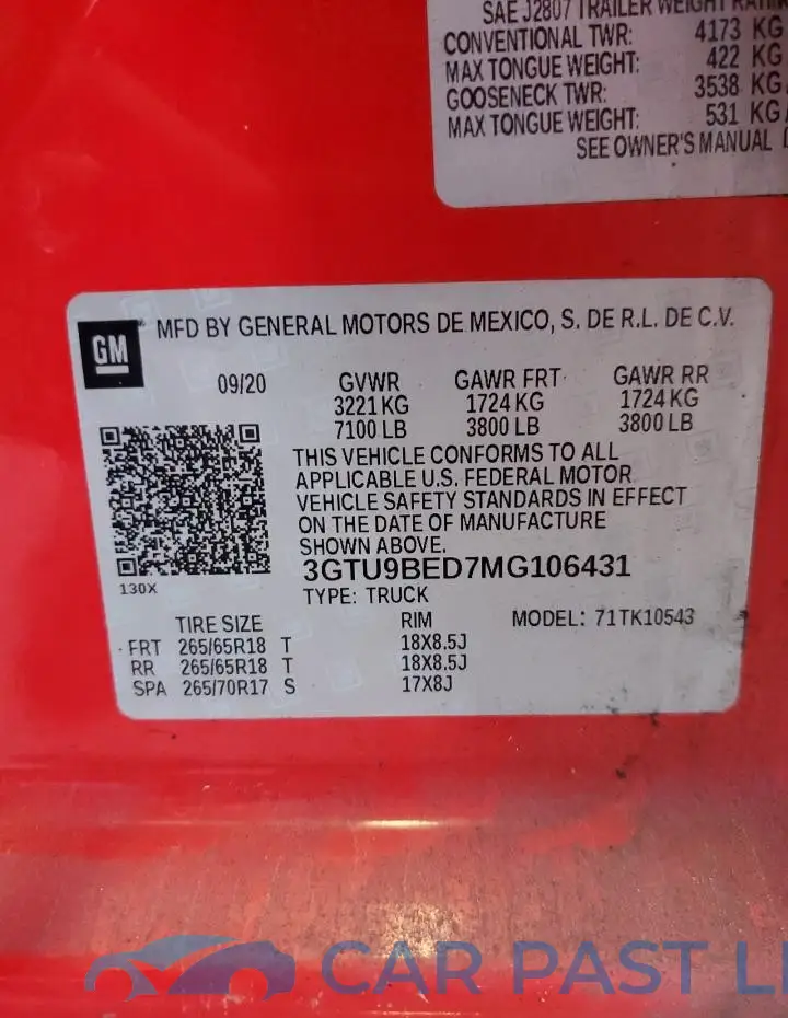 3GTU9BED7MG106431# 13
