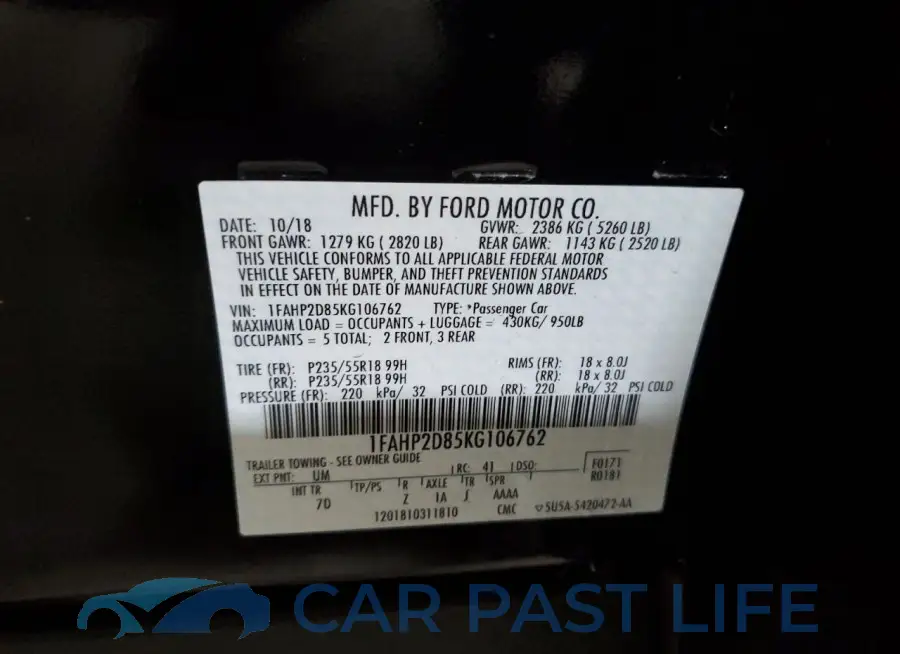 1FAHP2D85KG106762# 12