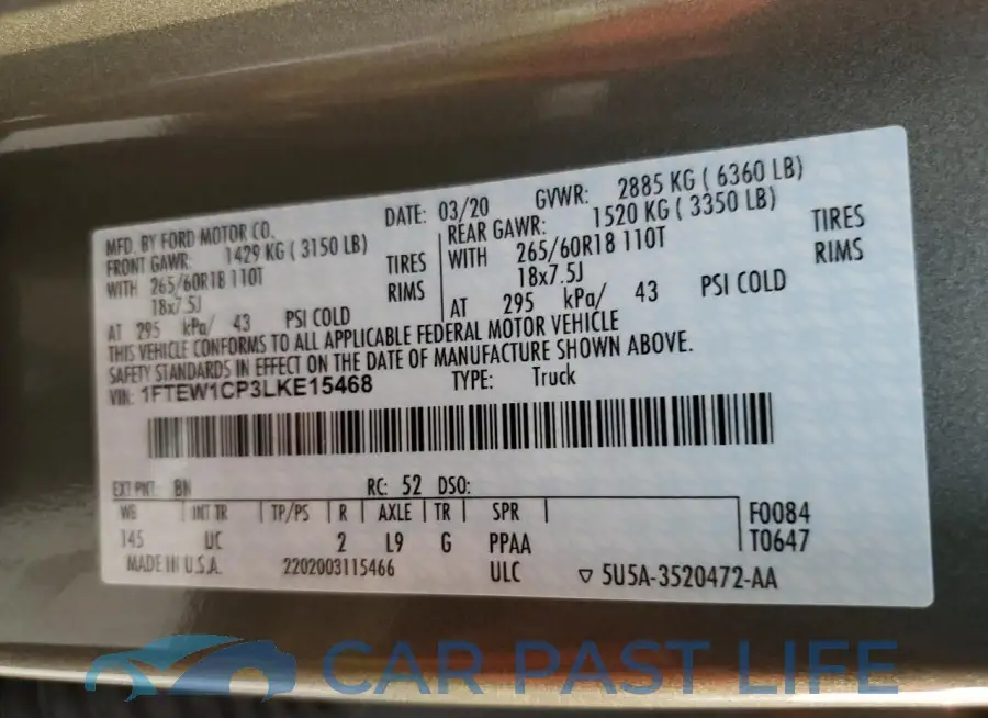 1FTEW1CP3LKE15468# 12