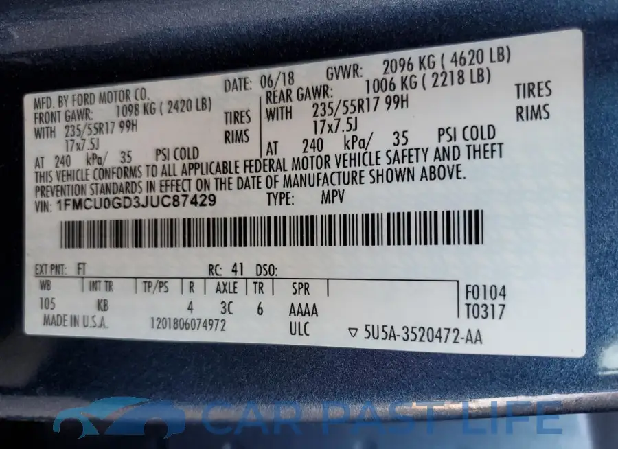 1FMCU0GD3JUC87429# 12