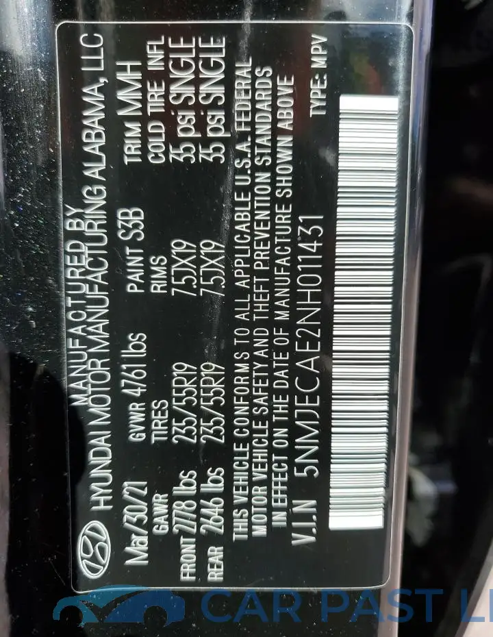 5NMJECAE2NH011431# 14