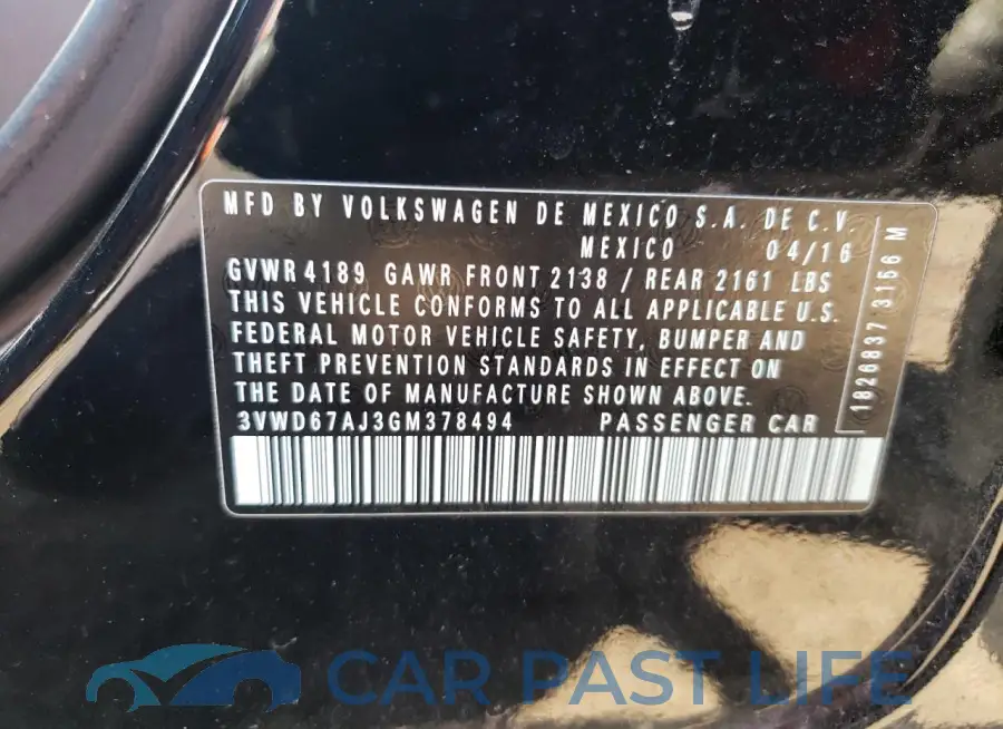 3VWD67AJ3GM378494# 12