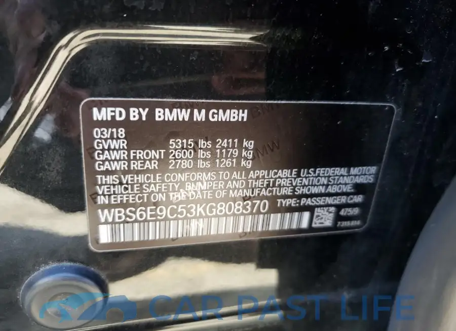 WBS6E9C53KG808370# 12