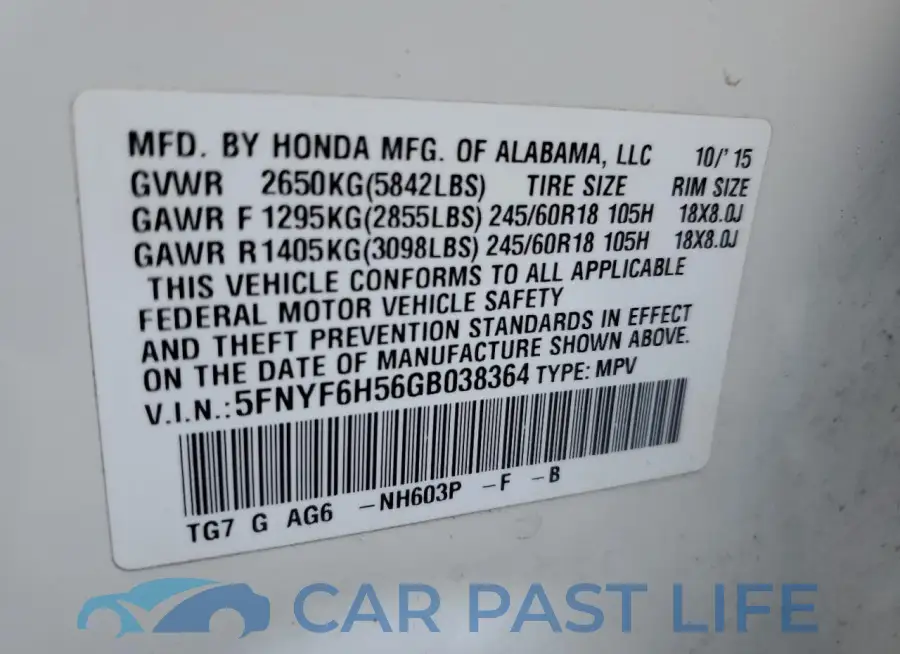 5FNYF6H56GB038364# 12