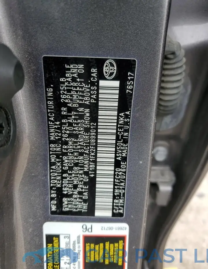 4T1BF1FK2FU899012# 12