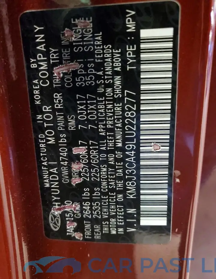 KM8J3CA49LU228277# 12