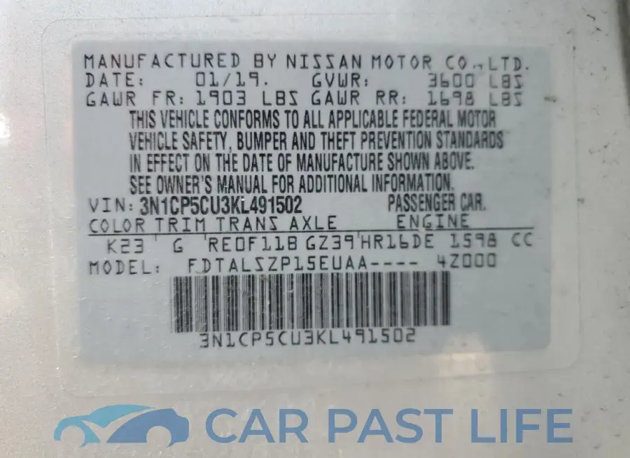 3N1CP5CU3KL491502# 13