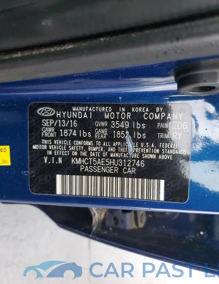 KMHCT5AE5HU312746# 12