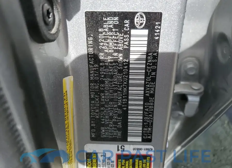 4T1B11HK7KU210412# 12