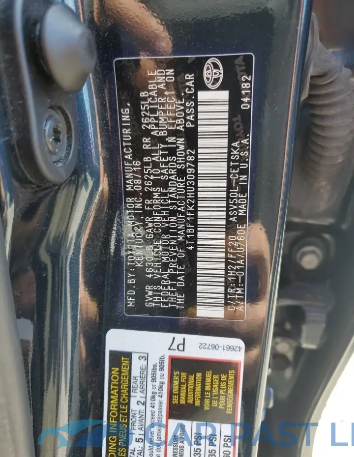 4T1BF1FK2HU309782# 13