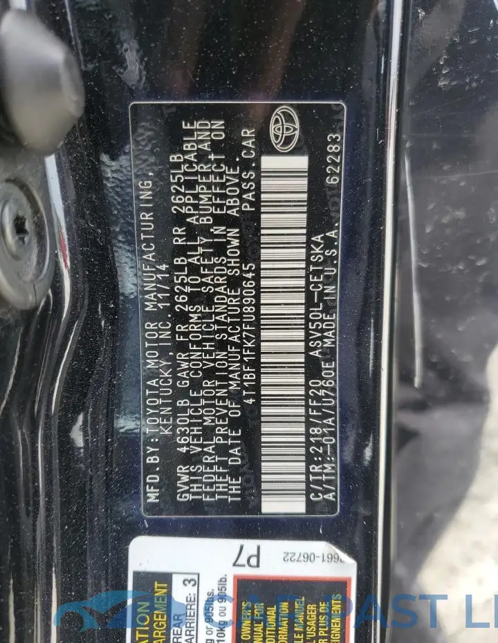 4T1BF1FK7FU890645# 12