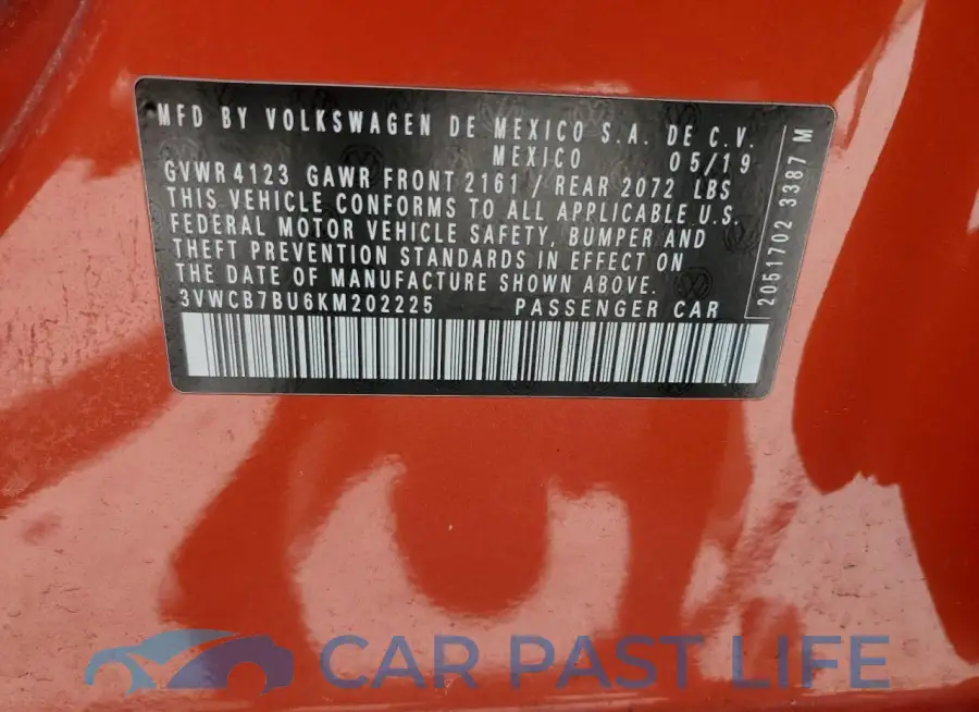 3VWCB7BU6KM202225# 12