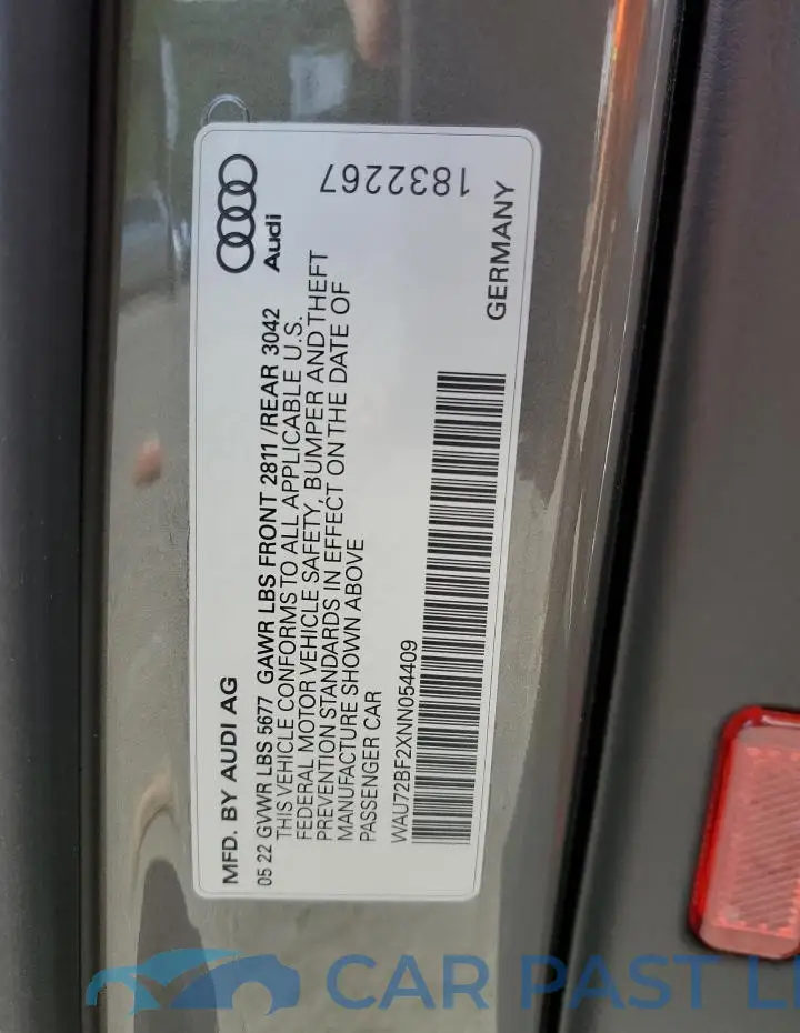 WAU72BF2XNN054409# 12