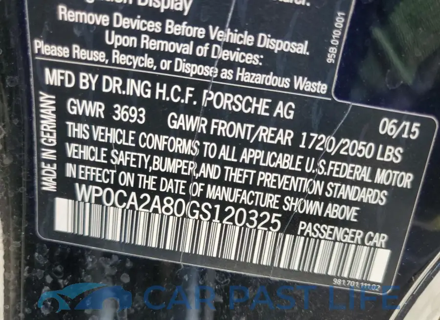 WP0CA2A80GS120325# 12