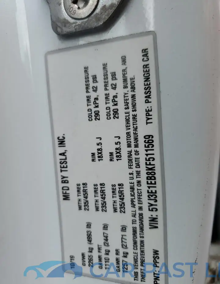 5YJ3E1EB8KF511569# 12