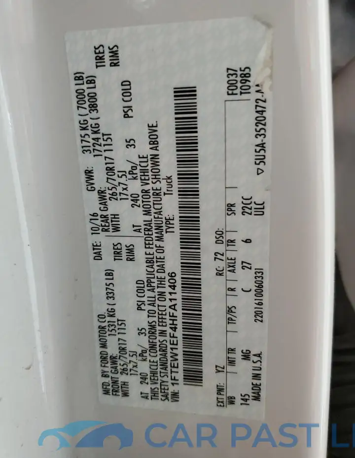1FTEW1EF4HFA11406# 12
