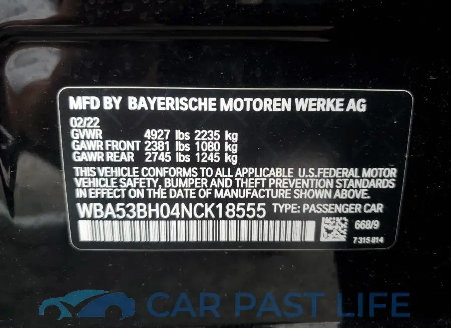 WBA53BH04NCK18555# 12