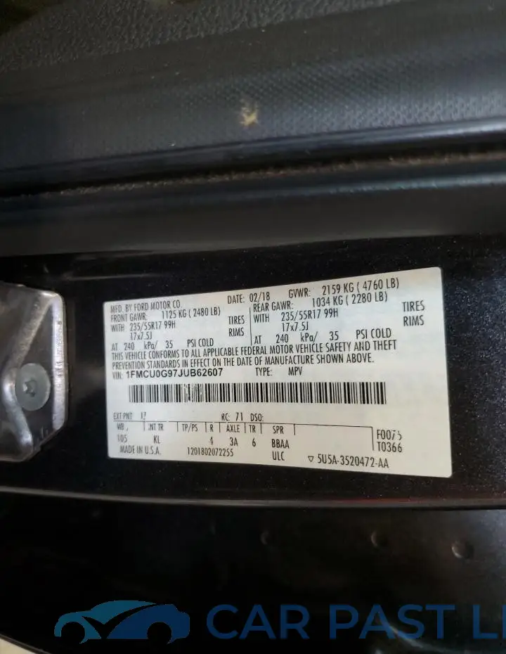 1FMCU0G97JUB62607# 13