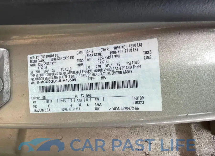 1FMCU0GD1JUA48509# 10