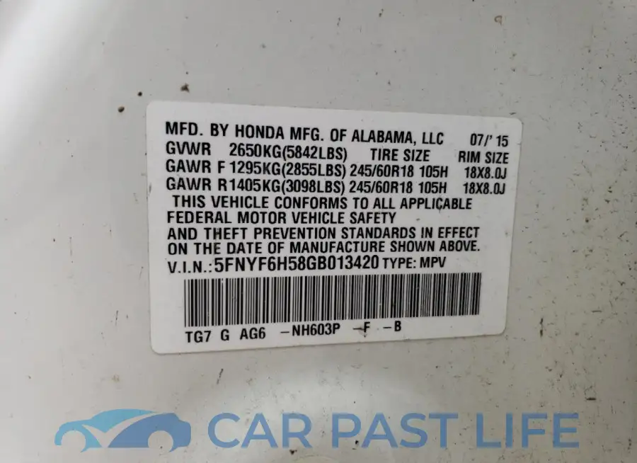 5FNYF6H58GB013420# 13