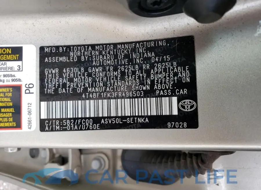 4T4BF1FK3FR496503# 12