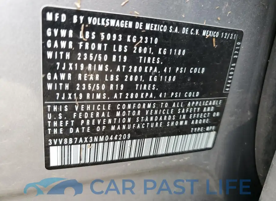 3VV8B7AX3NM044209# 12