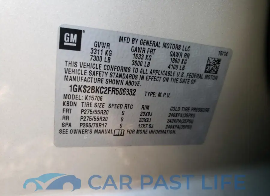 1GKS2BKC2FR506332# 13