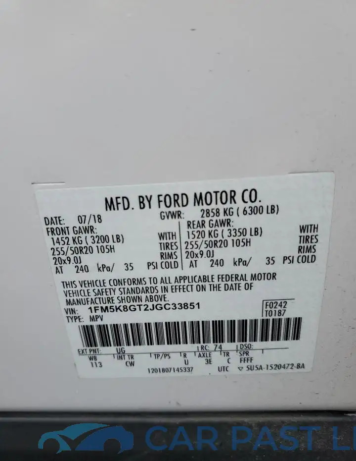 1FM5K8GT2JGC33851# 12
