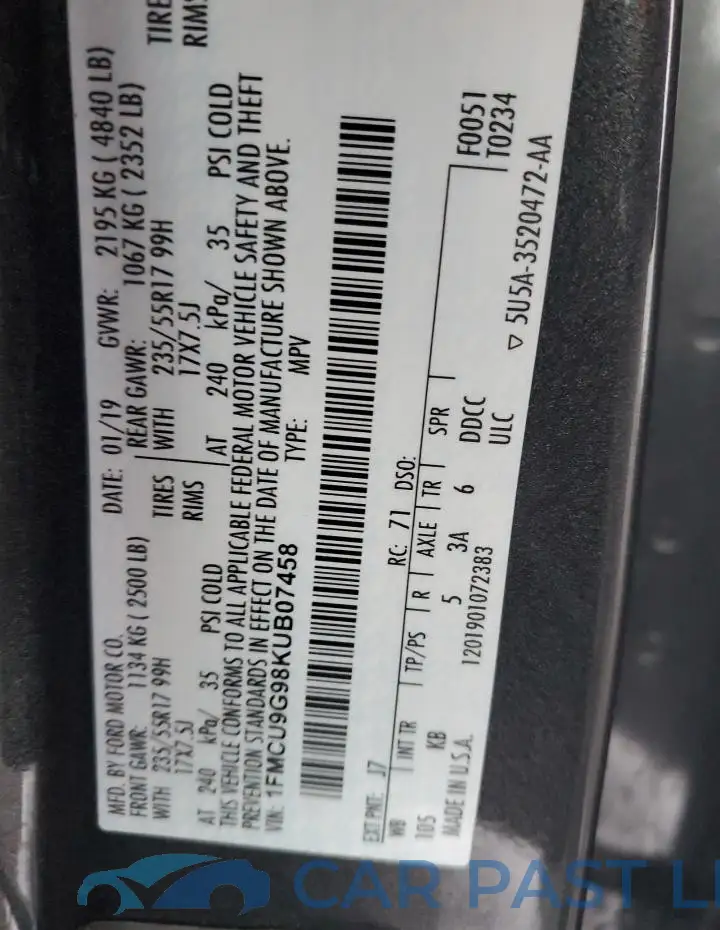 1FMCU9G98KUB07458# 12