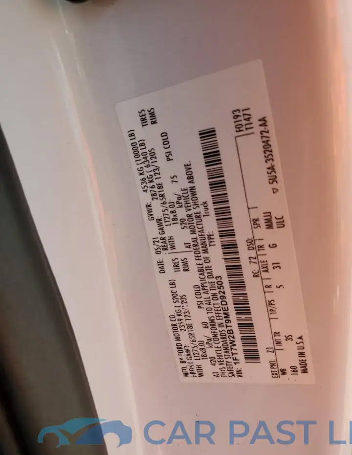 1FT7W2BT9MED92503# 12