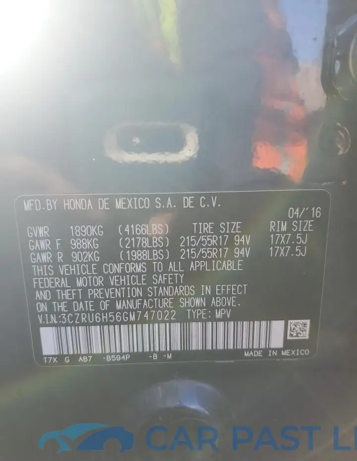 3CZRU6H56GM747022# 12