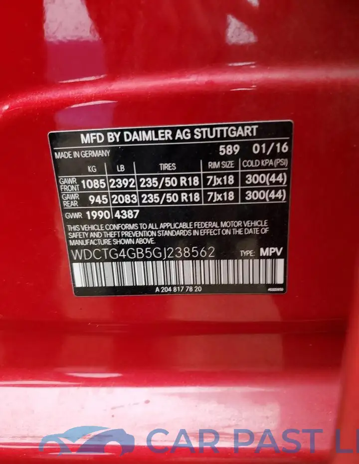 WDCTG4GB5GJ238562# 13