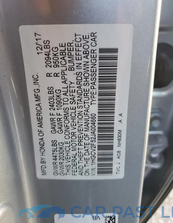 1HGCV2F52JA004660# 12