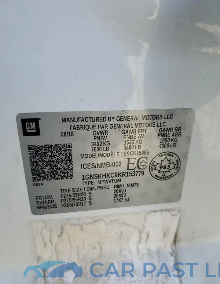 1GNSKHKC9KR153779# 13