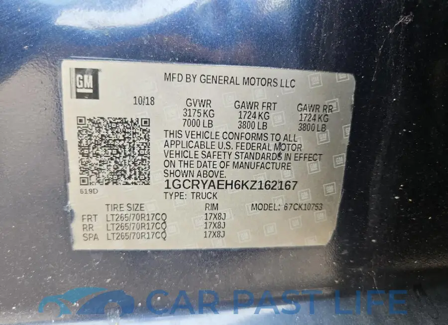 1GCRYAEH6KZ162167# 10