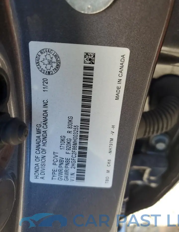 2HGFC2F86MH003255# 12