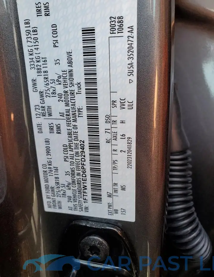 1FTFW1ED6PFD29402# 12
