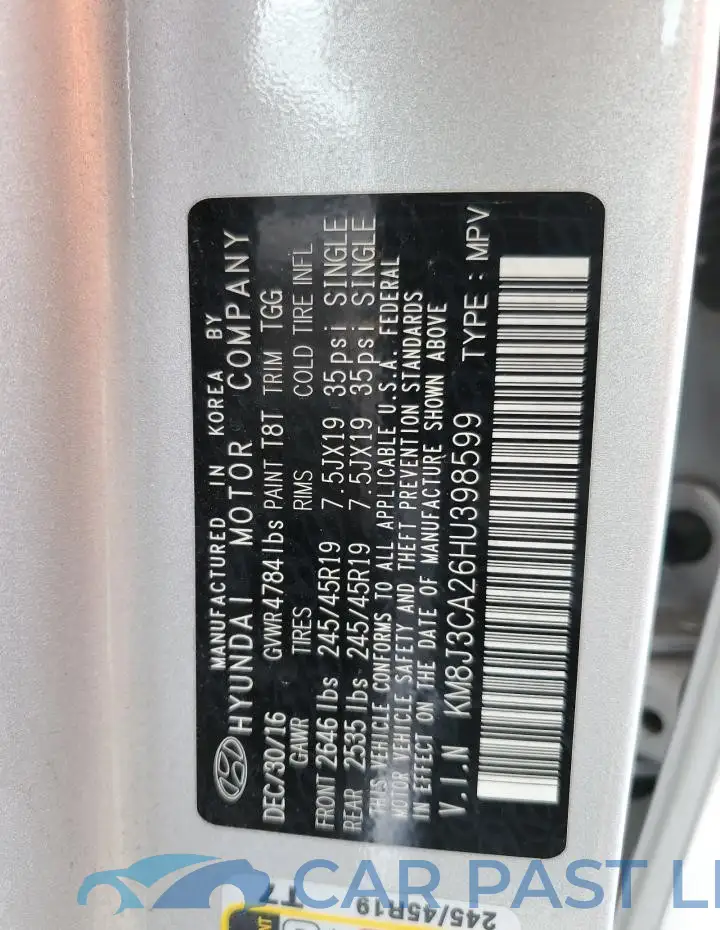 KM8J3CA26HU398599# 13